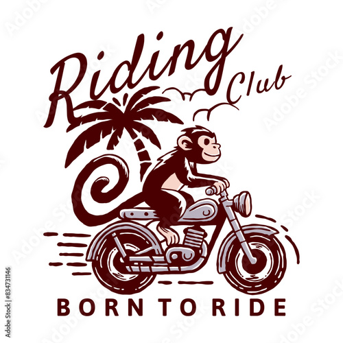 Dog Riding Motorcycle Vintage Graphic Tee Design photo