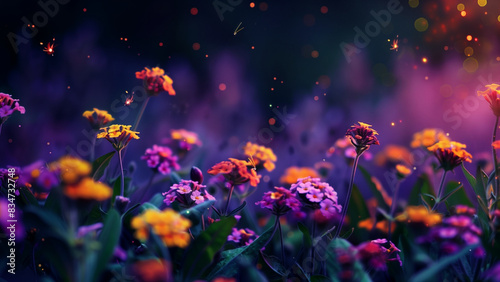 Beautiful meadow of lantana flowers close up © CNISAK