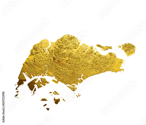 Photography Singapore Map Golden metal Color Height map 3d illustration