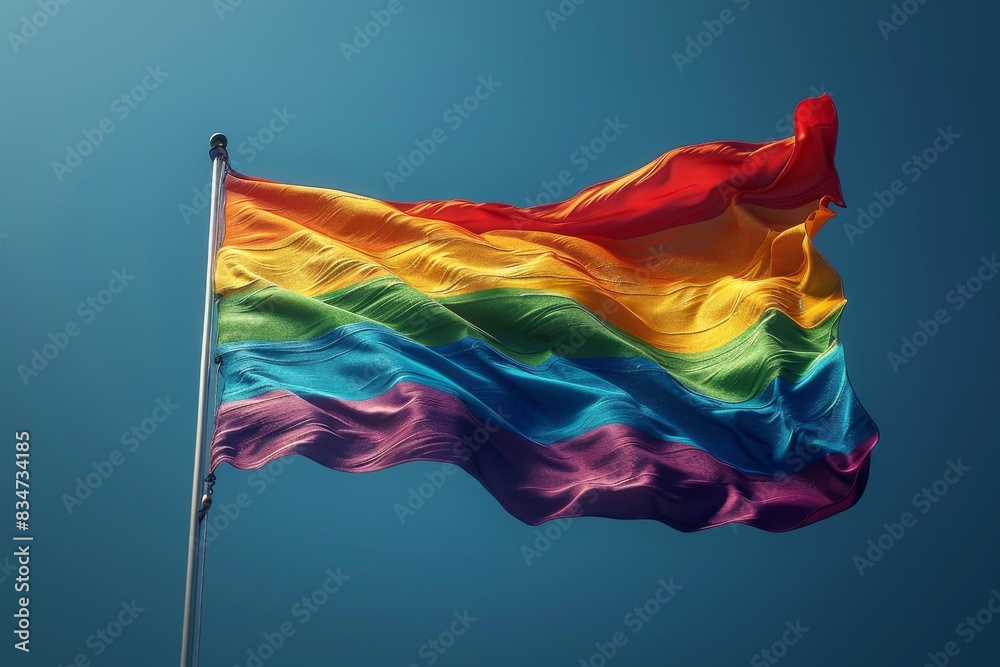 Dramatic waving of a large pride flag, depicting the dynamic and enduring spirit of the LGBTQ+ rights movement. Dramatic waving of a large pride flag, depicting the dynamic and enduring spirit of the LGBTQ+ rights movement.