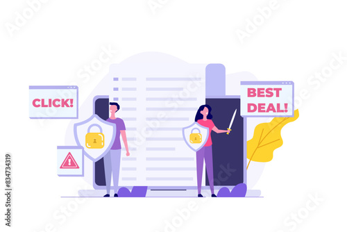 Computer adware attack, spam, internet advertising concept. Vector illustration