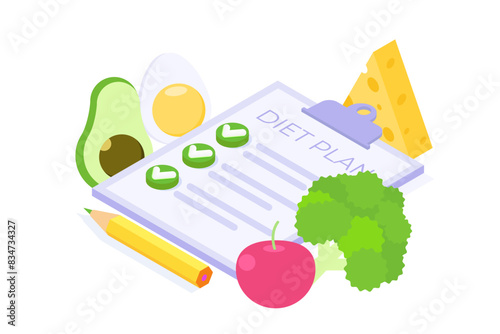 Diet plan schedule checklist concept. Isometric Vector illustration