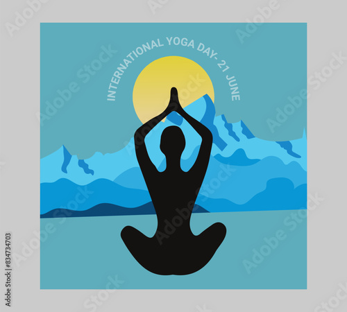 Man asana on a white isolated Yoga background. yoga and meditation. international yoga day poster design.