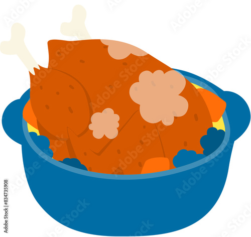 New year dish braised chicken in blue pot