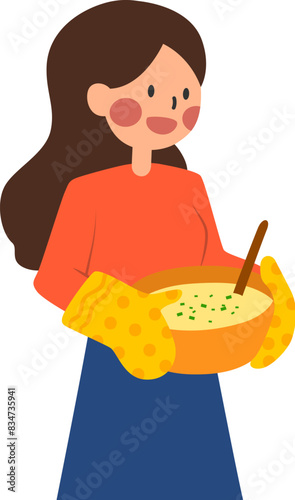 Long hair young woman holding a bowl of batter