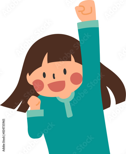 Long hair cheering girl in turquoise shirt