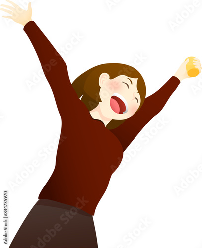 Young woman happily drinking.
