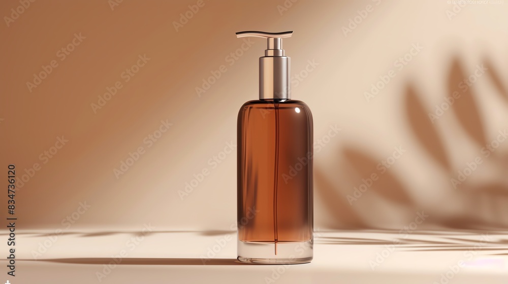 A 3D render of a hair serum in a sleek, pump bottle A 3D render of a hair serum in a sleek, pump bottle