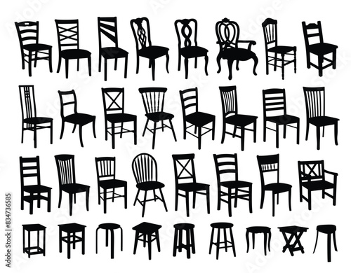 Big set of silhouettes of chairs.