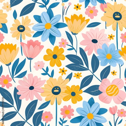 Floral Seamless Pattern with Delicate Leaves and Berries
