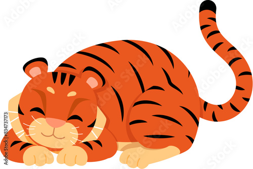 Laying tiger happily