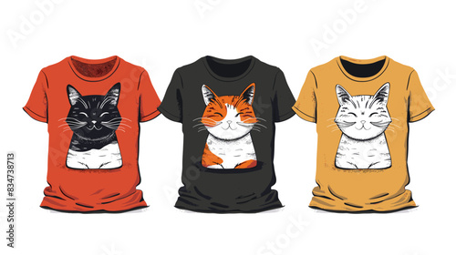 Vector illustration of a set of t-shirts with a cat.