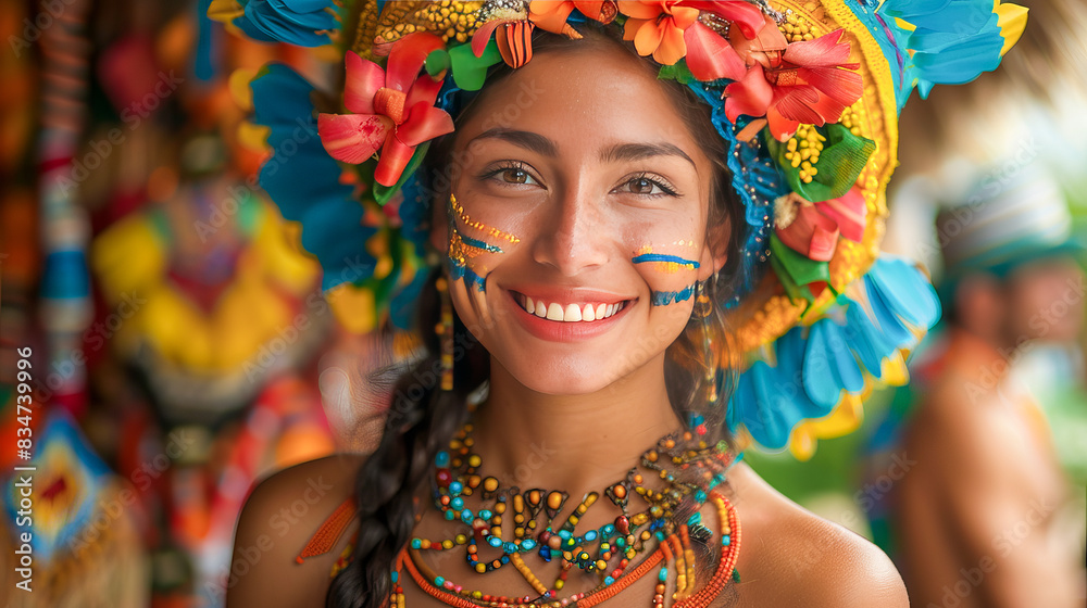 Radiant woman in vibrant carnival attire