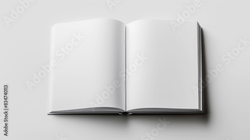 An open blank book on a clean background, suitable for mockup designs. Generative AI