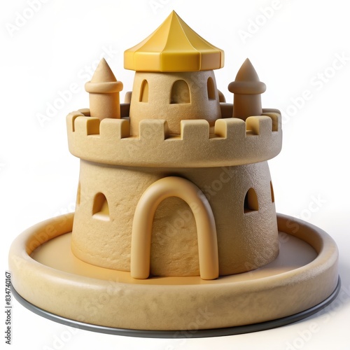 3D Render of a Sandcastle Cake Topper, on isolated white background, Generative AI
