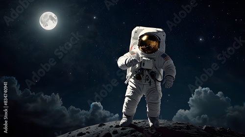 Dancing astronaut on the background of the moon and spce.generative.ai