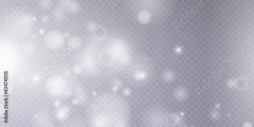 Light effect with lots of glittery glare particles shining on a transparent background.