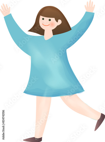 Girl steps forward with hand raising