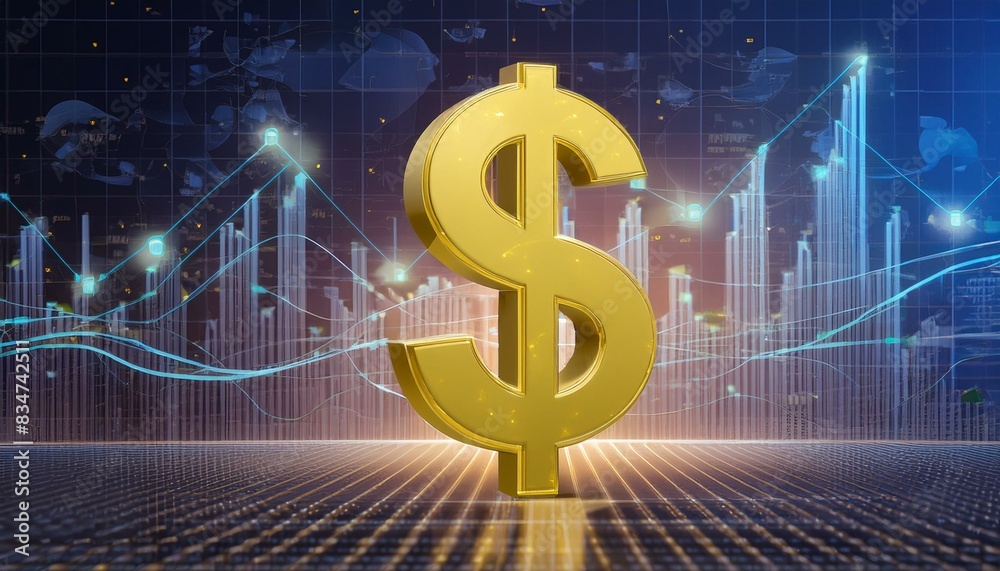 Dollar Sign with Forex Chart - Dollar Exchange - Growth of Dollar on the Market - The Reflection of the Dollar on the Stock Market - Investment and Trading with Dollar and Stock Exchange