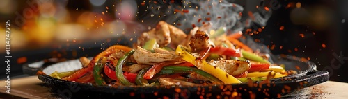 Fajitas, sizzling chicken and peppers, festive TexMex restaurant
