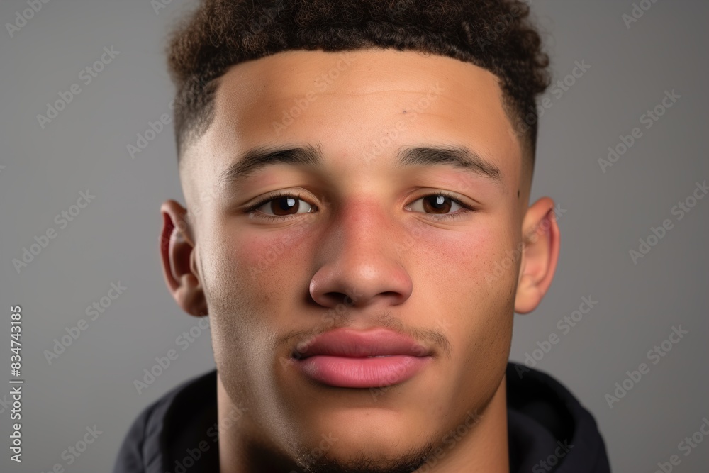 Fototapeta premium A man with a shaved head and a stubble beard