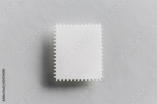 Blank white postage stamp mockup, beige background