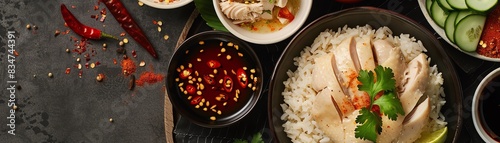 Hainanese chicken rice, poached chicken with fragrant rice, popular Singapore hawker center