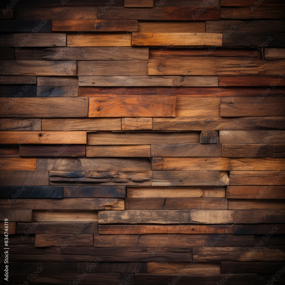 Wood background. Modern wooden facing background. Dark wooden banner. Rustic three-dimensional wood texture