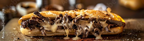 Philly cheesesteak, thinly sliced beef with melted cheese, iconic Philadelphia sandwich shop