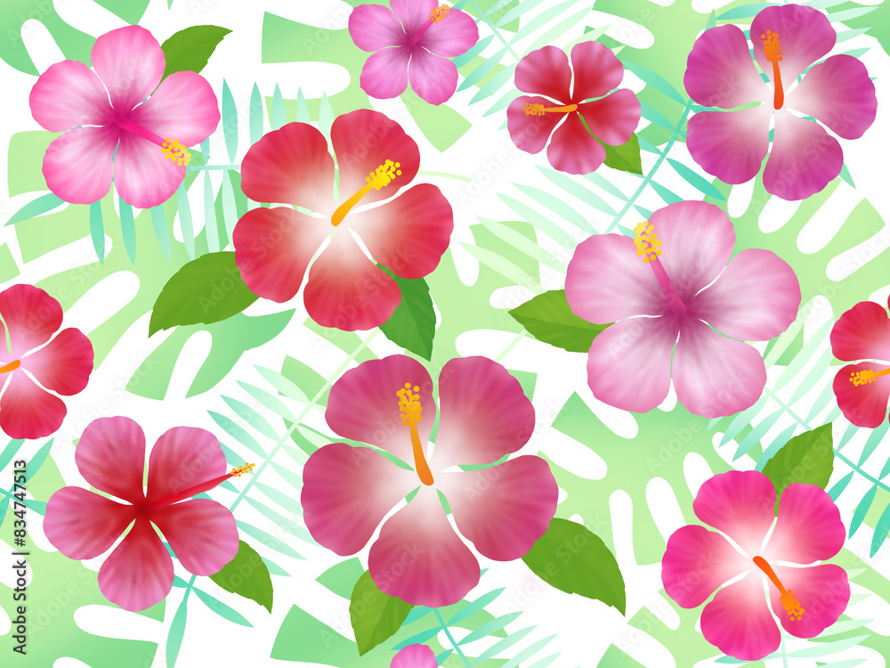 ハイビスカスのシームレスパターンB