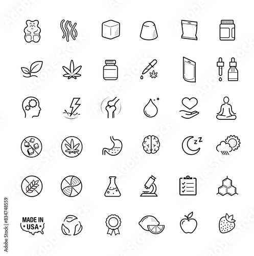 Set icons for chews treats, gummy. The outline icons are well scalable and editable. Contrasting vector elements are good for different backgrounds. EPS10.