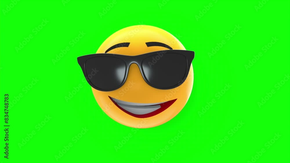 3D Emoji Animation with sunglass expression emoji Icon on green screen, 4k