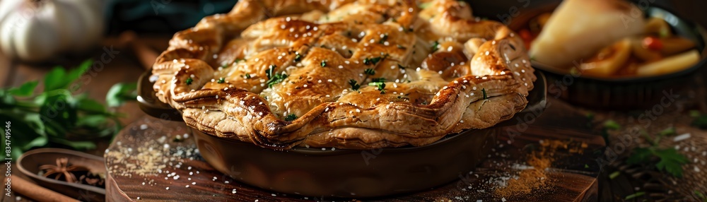 Stargazy pie, baked pie with fish heads poking out, served during a British festival in Cornwall Stargazy pie, baked pie with fish heads poking out, served during a British festival in Cornwall