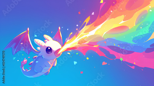 cute baby dragon spitting fire with a simple background