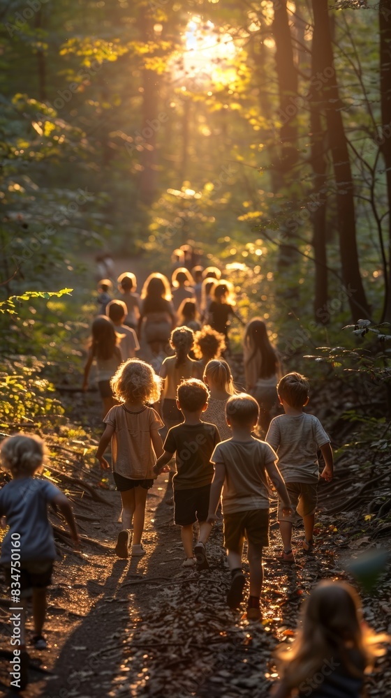 Obraz premium Children participating in a variety of games and activities at a park.