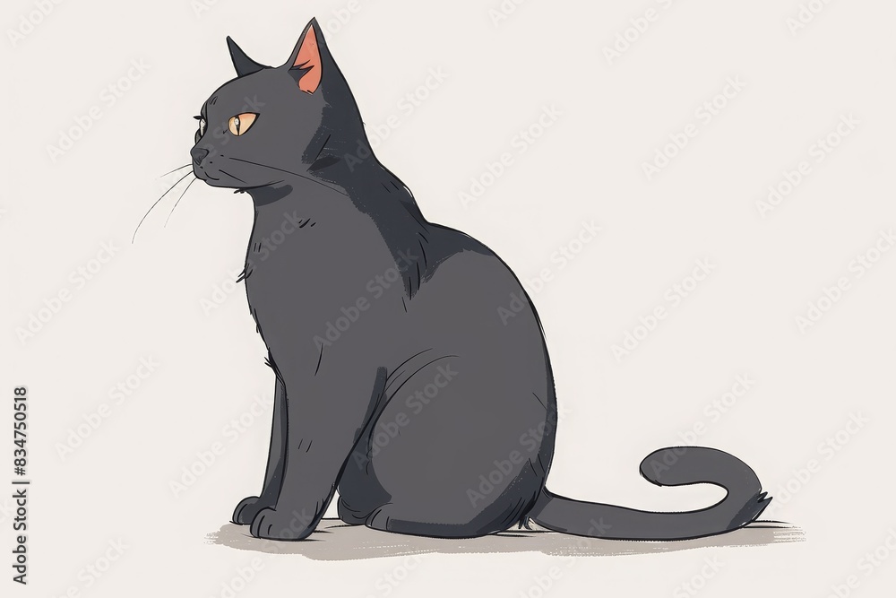 Fototapeta premium A beautifully illustrated black cat sitting gracefully, showcasing elegance and mystery in its pose.