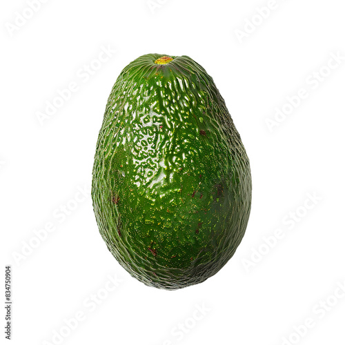 Whole fresh avocado with detailed skin texture, top-down isolated view on white background

 photo