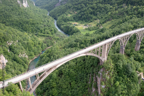 Bridge on Tara river canyon, aerial view