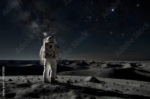 Lone astronaut standing on the surface of the moon and gazing back at the earth.generative.ai