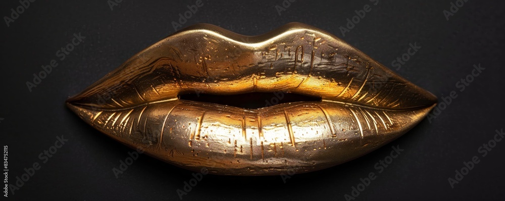 Golden Lips Sculpture on Black Background Golden Lips Sculpture on Black Background