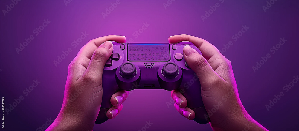 Hand holding game controller with digital screen showing gaming ...
