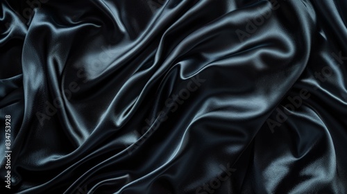 Black satin fabric. black silk satin background 