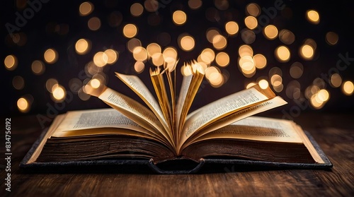 open magical old book. open book with magical glow