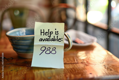 Note with Help is Available: 988 on a Table