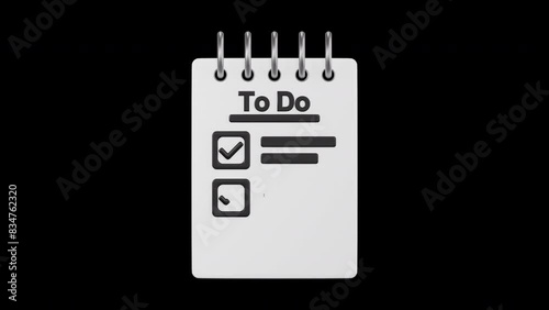 3d animation of to do list, productivity 3d set, color key alpha channel