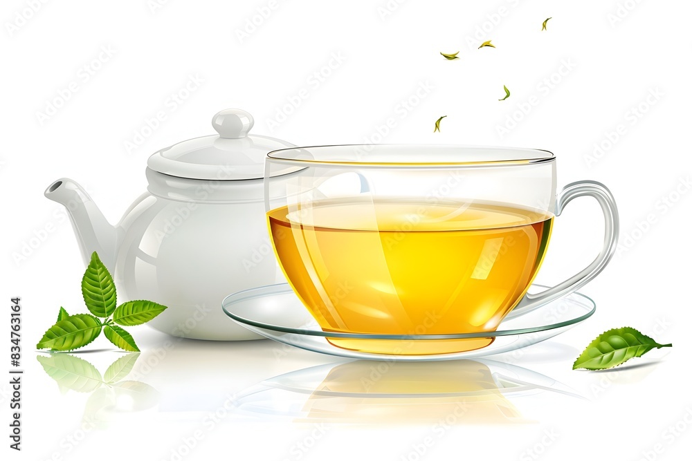 Peaceful Moment with a Cup of Fragrant Green Tea and Traditional Teapot Peaceful Moment with a Cup of Fragrant Green Tea and Traditional Teapot