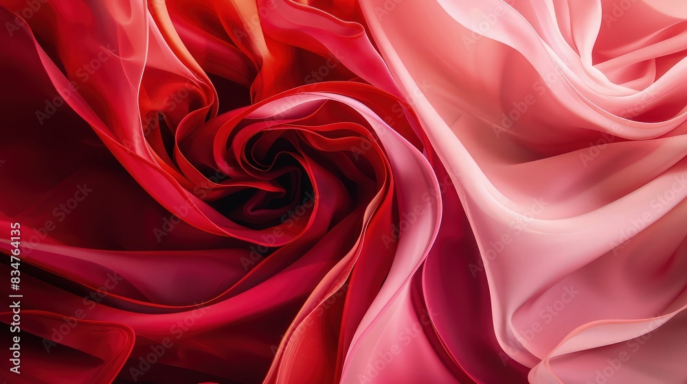 A detailed close-up of flow art featuring a rich ruby red in the bottom left that smoothly transitions into a soft rose pink at the top right, creating a romantic and warm feel. A detailed close-up of flow art featuring a rich ruby red in the bottom left that smoothly transitions into a soft rose pink at the top right, creating a romantic and warm feel.