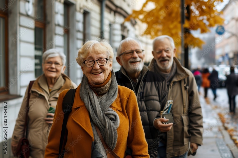 Group of senior people walking in the city. Group of elderly people walking in the city. Group of senior people walking in the city. Group of elderly people walking in the city.
