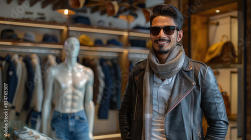 young Indian man standing at clothes shop © Niks Ads