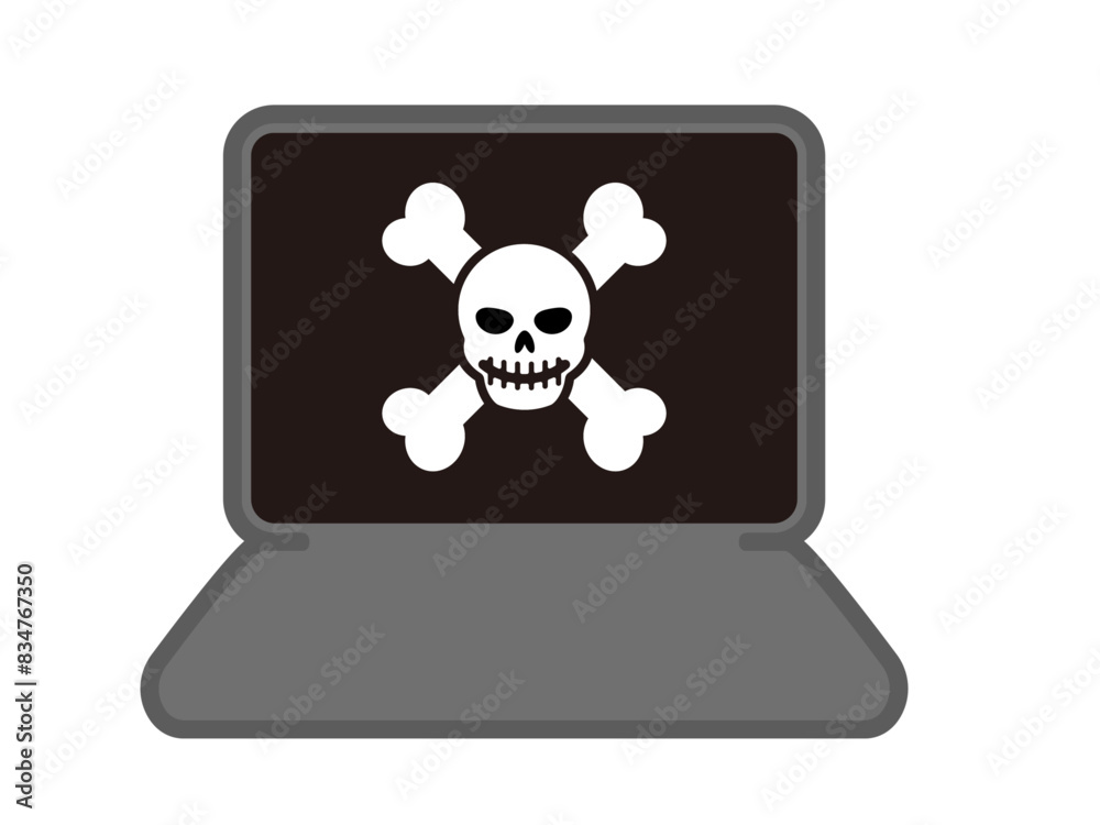 コンピュータウイルスに感染したノートパソコンのイラスト コンピュータウイルスに感染したノートパソコンのイラスト
